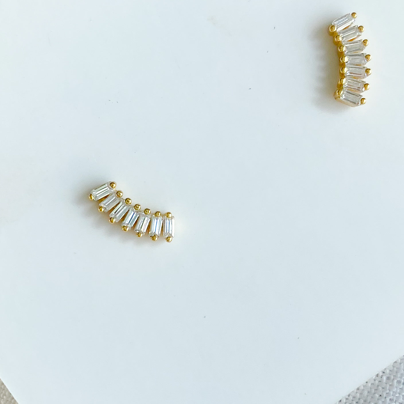 Crescent Stud earrings - Bellestyle sterling silver gold baguette crystal post everyday