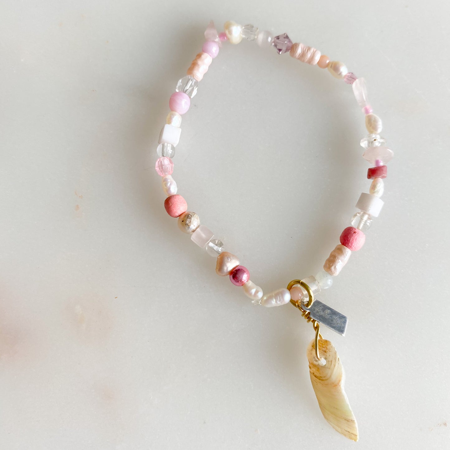 Morgan Sustainable Shell Bracelet - BelleStyle - crystal quartz rose quartz freshwater pearl handmade pink girls vintage mother of pearl shells