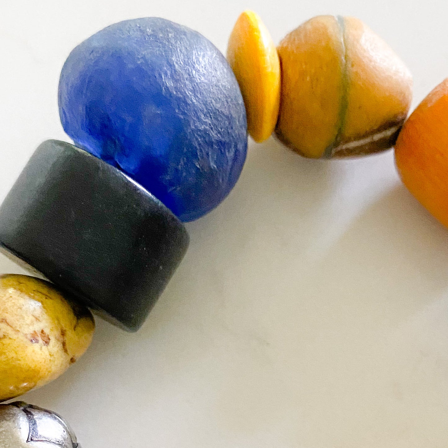 Naples Bracelet -Bellestyle blue orange prayer beads coin carnelian agate