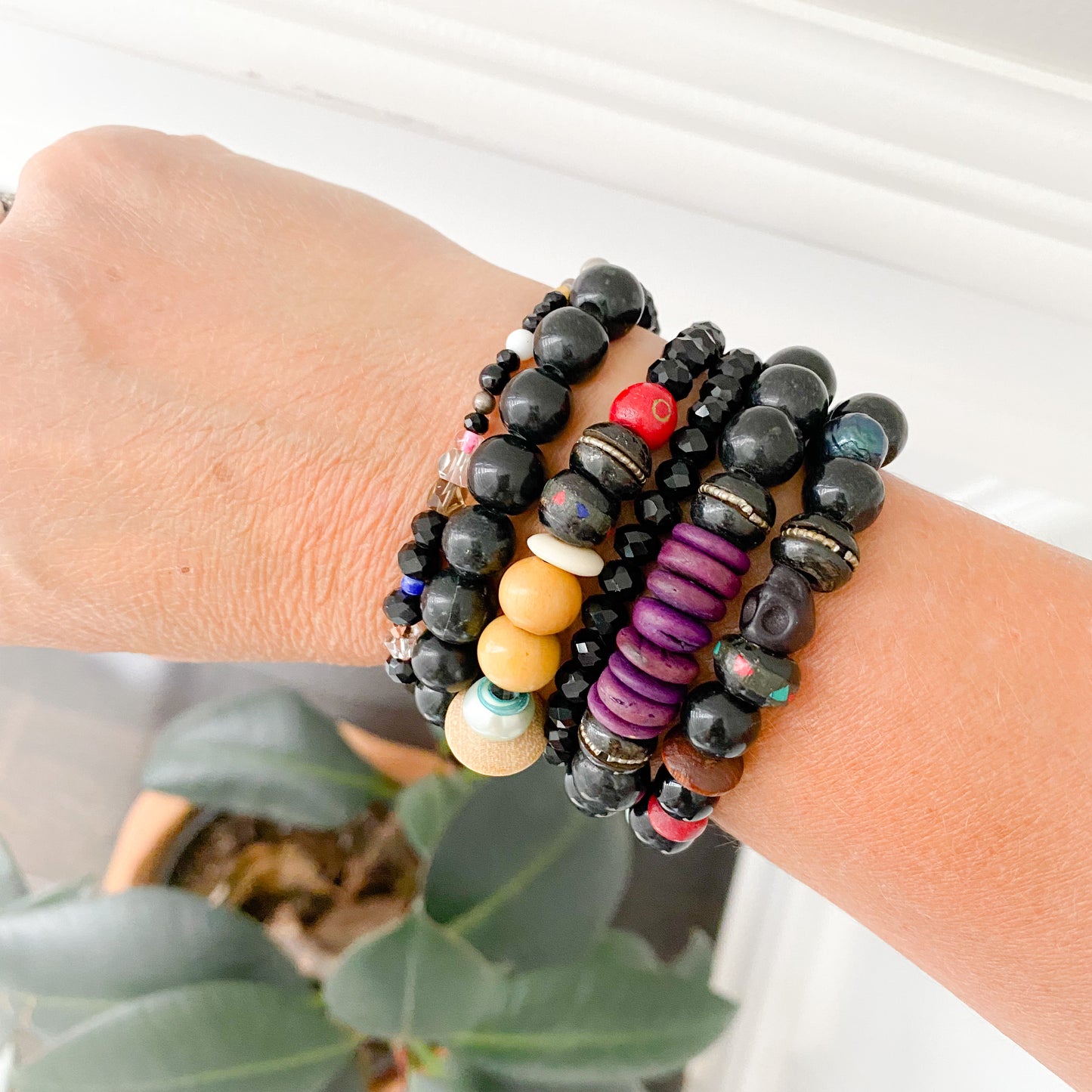 Black Crystal Leather Tassel Bracelet - BelleStyle