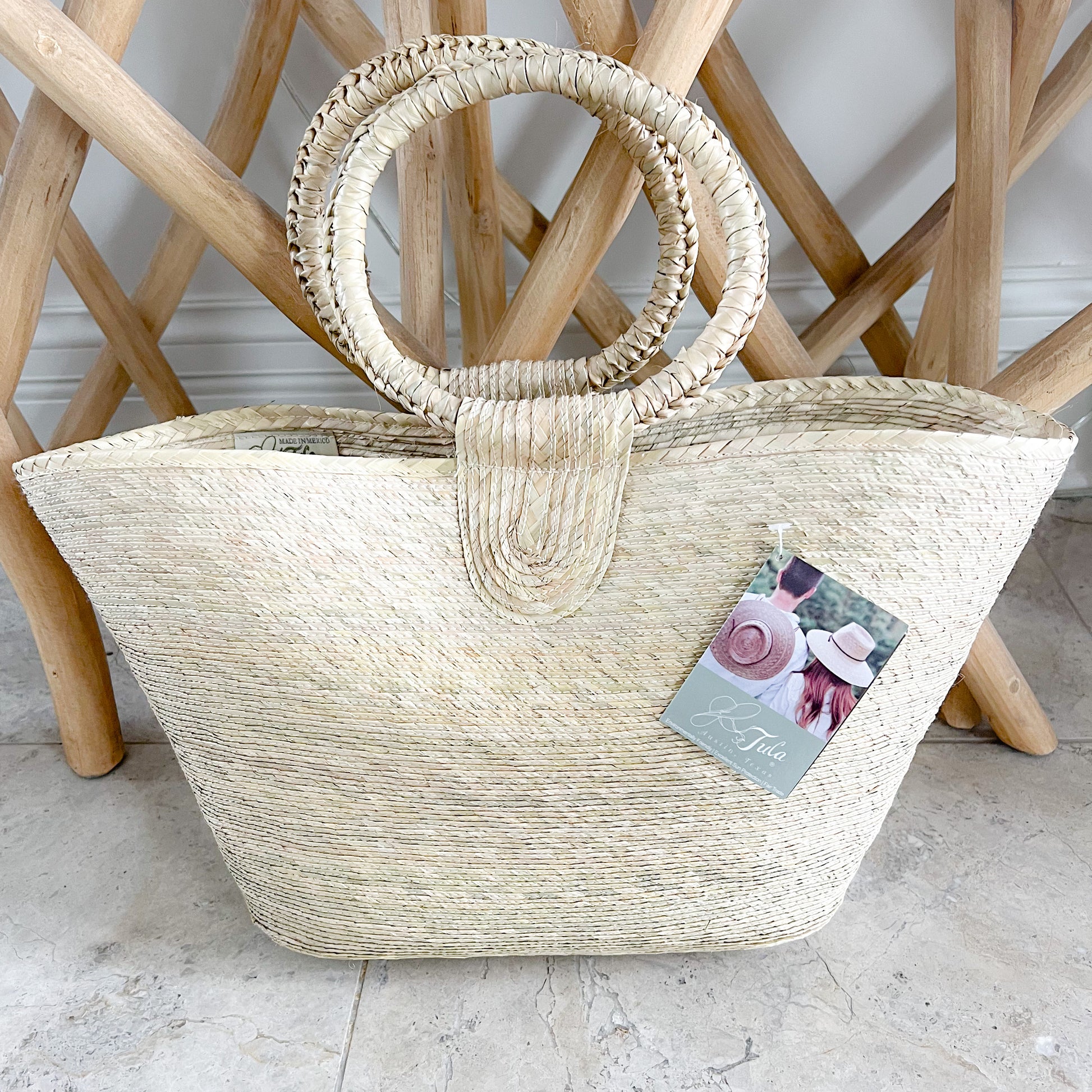 Tula Round Top Handle Fine Palm Tote Bag - BelleStyle