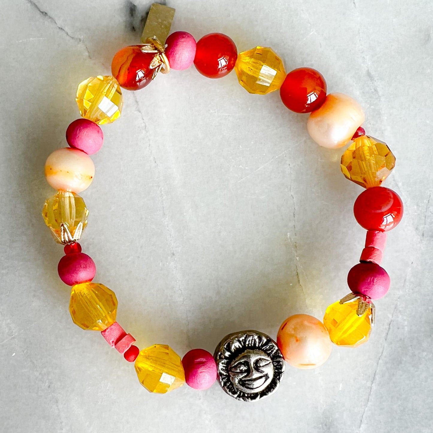 Sun Moon Freshwater Pearl Yellow Crystal Bracelet - BelleStyle