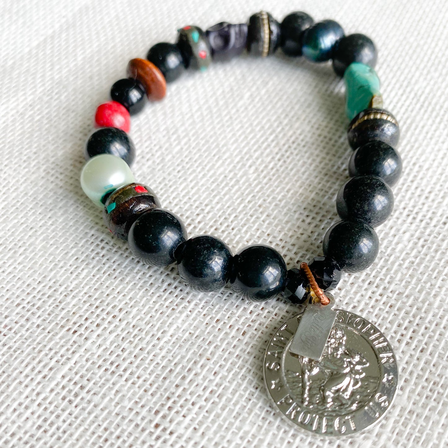 St. Christopher Black Jade Turquoise Sustainable Bracelet - Bellestyle