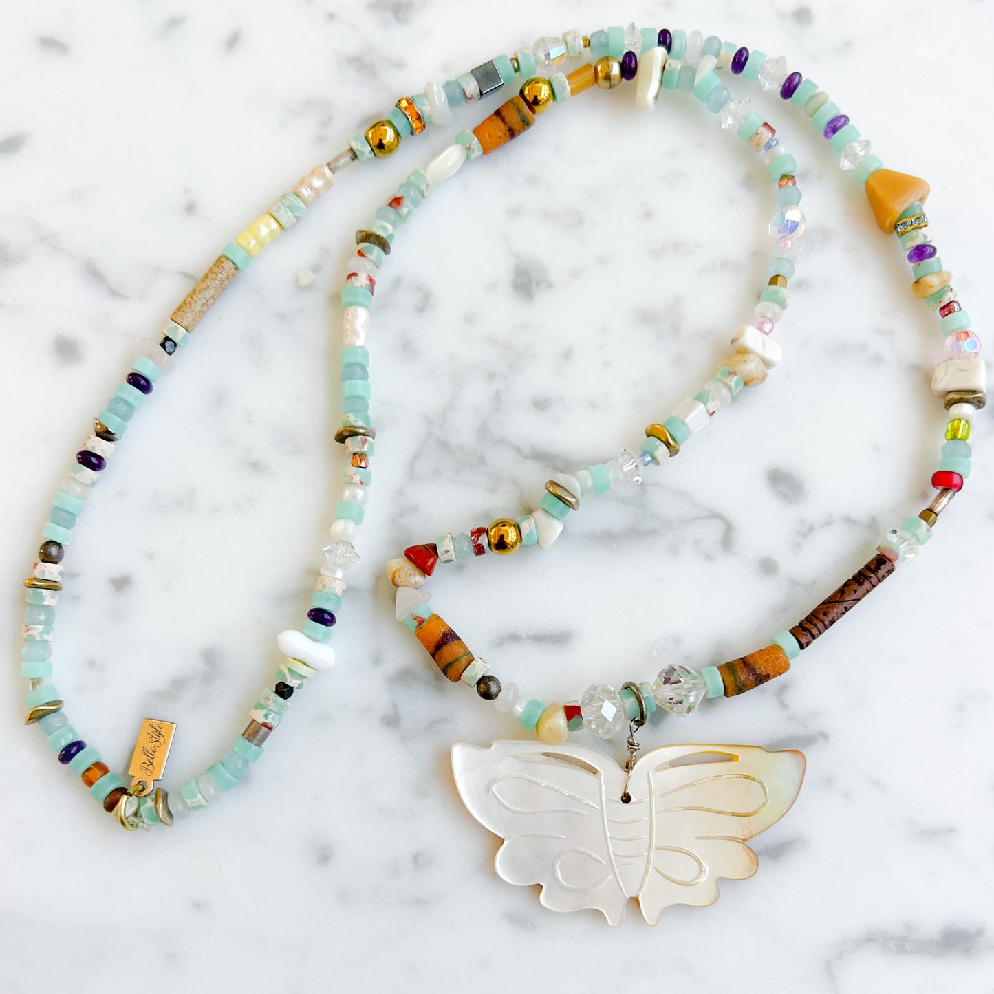 Mother of Pearl Vintage Butterfly Stone Necklace
