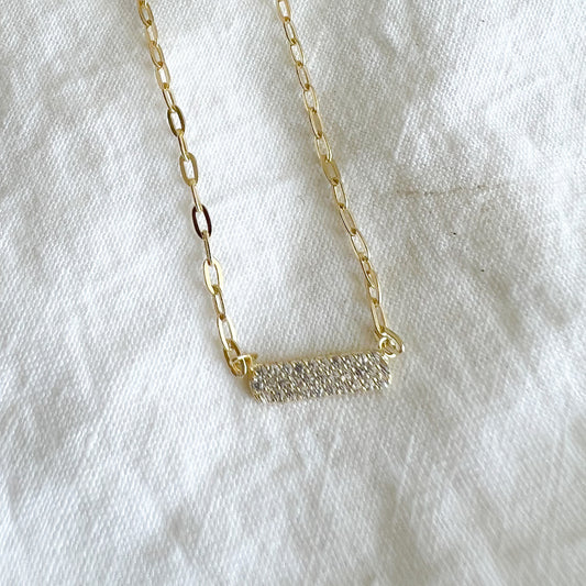 Rectangle Puff Pave Crystal Necklace - BelleStyle