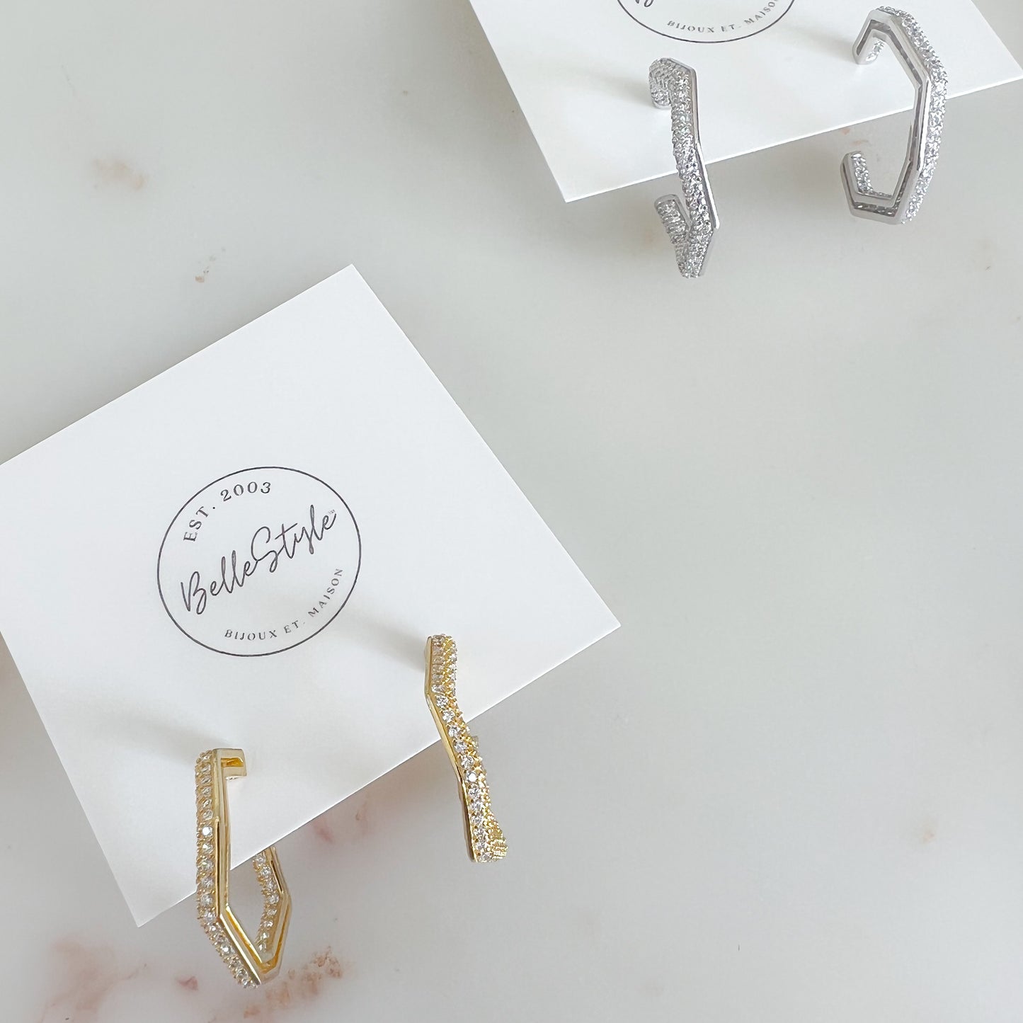 Zig Zag Sterling Silver 925 Pave Post Earrings - BelleStyle