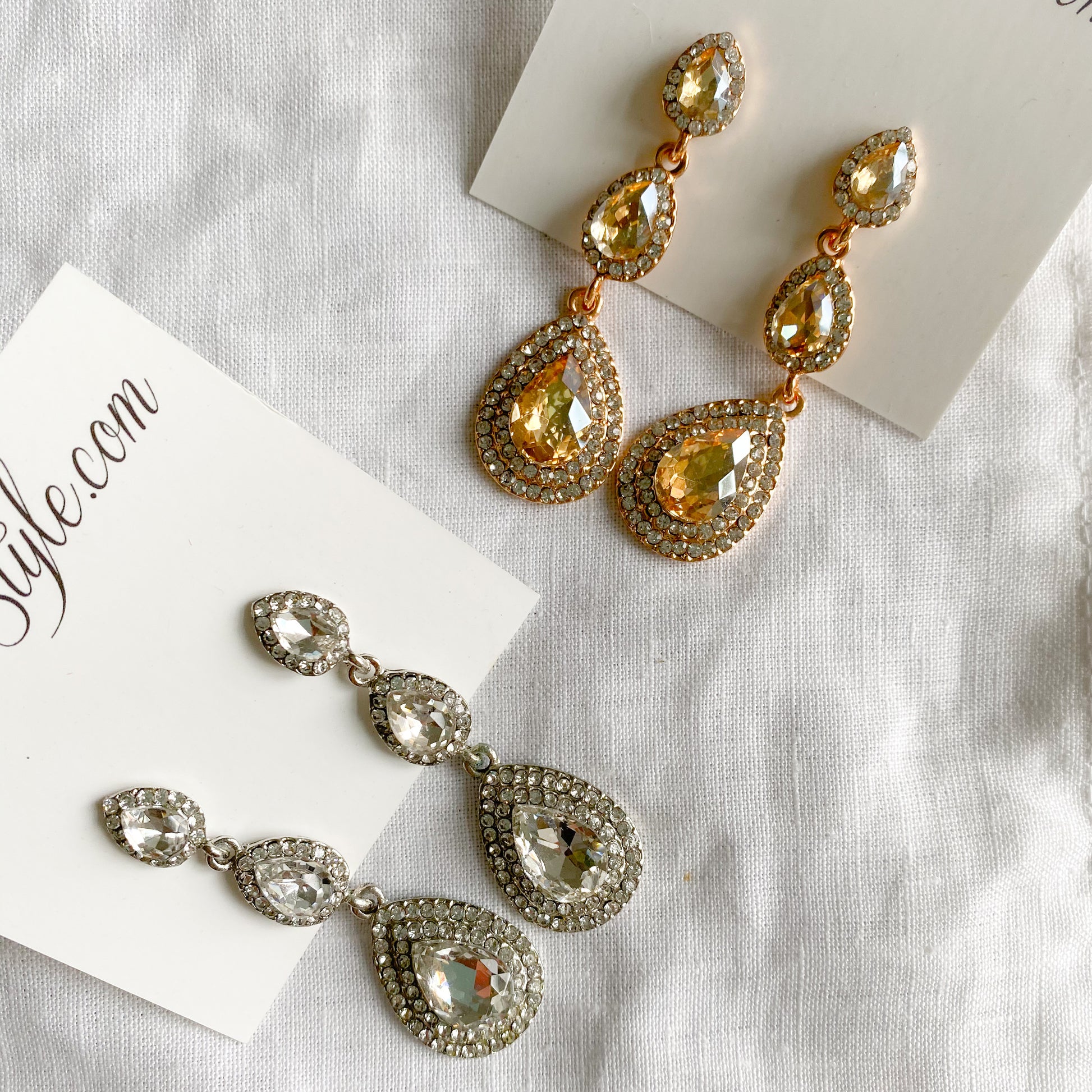 Betty Earrings - BelleStyle - silver gold crystal teardrop post studs
