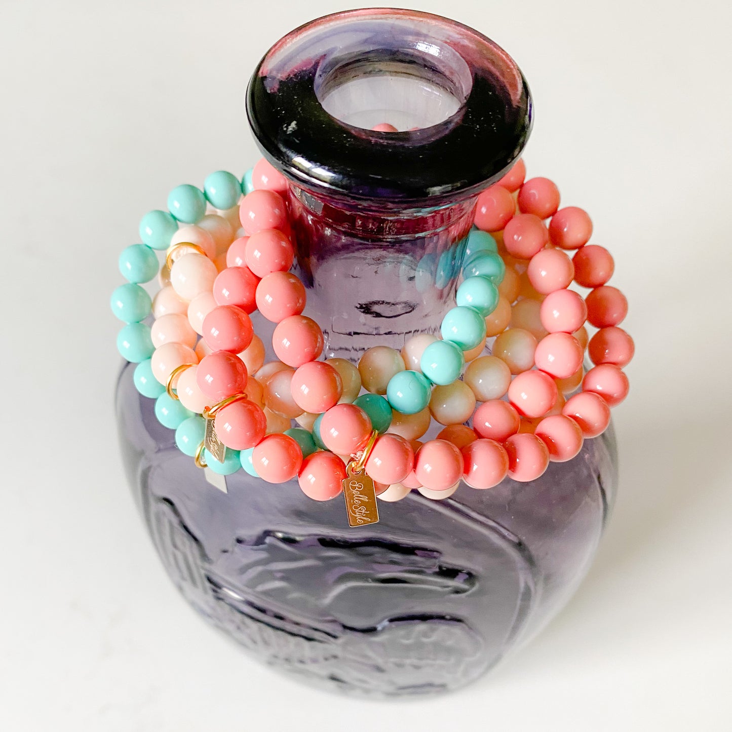 Newport Mother of Pearl Bracelet Coral Turquoise Blush - Bellestyle
