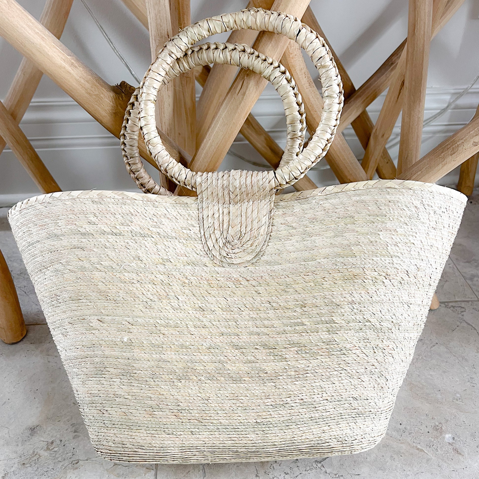 Tula Round Top Handle Fine Palm Tote Bag - BelleStyle