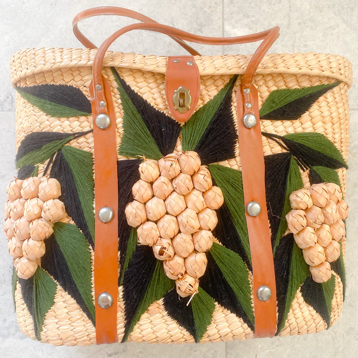 Vintage French Market Grape Buckle Extra Large Tote - BelleStyle