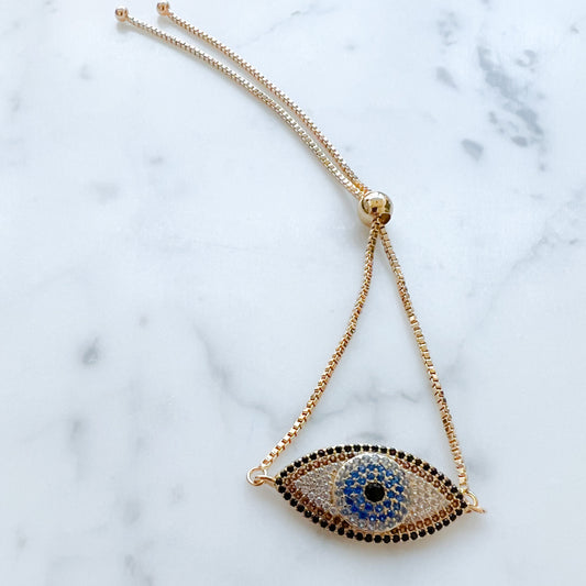 Pave Crystal Evil Eye Gold Bracelet - BelleStyle