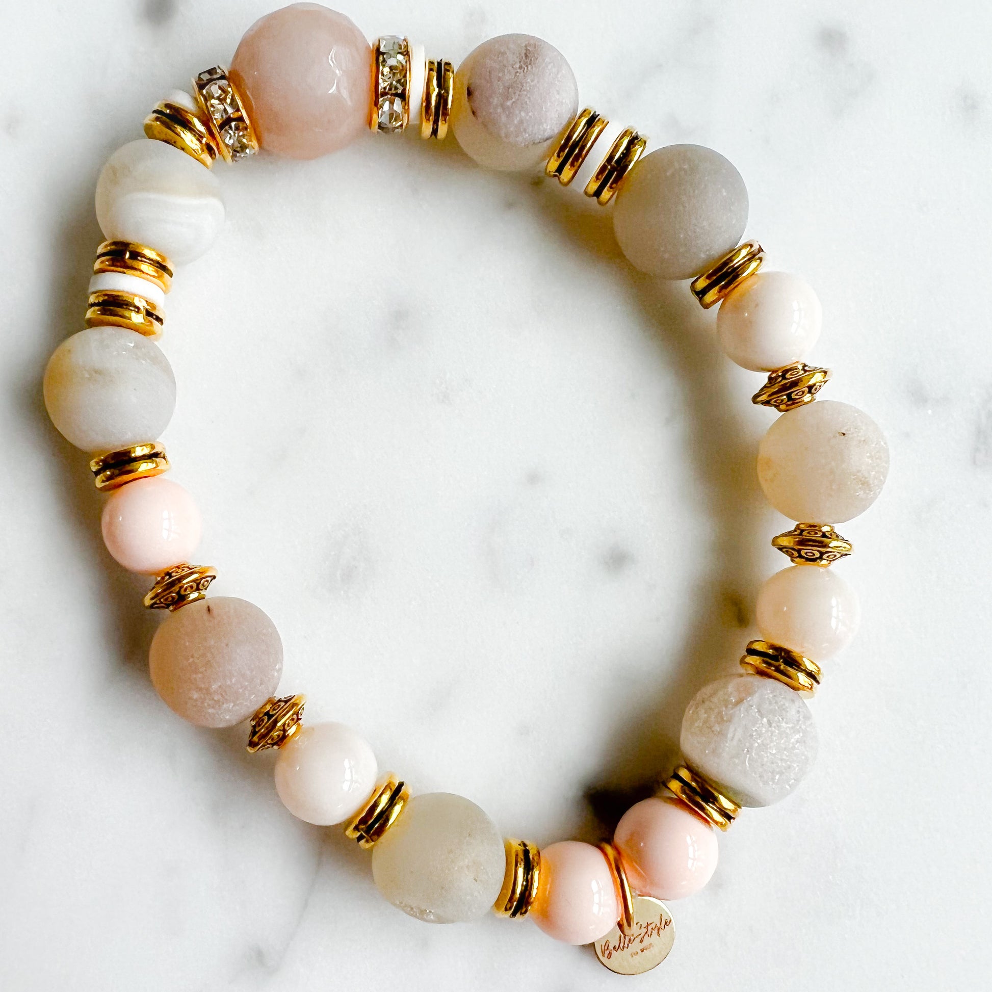 Druzy Peach Quartz Gold Bracelet - BelleStyle