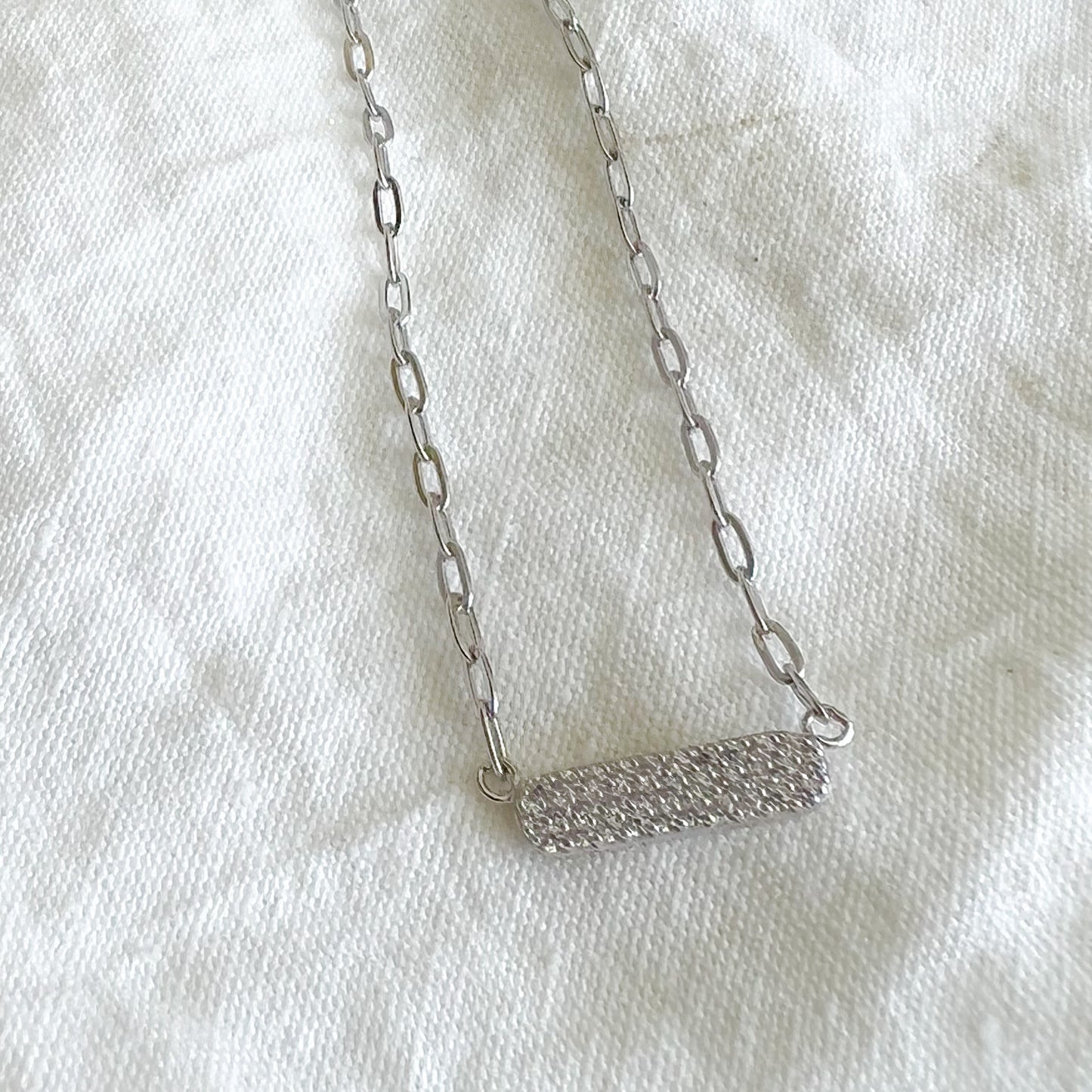 Rectangle Puff Pave Crystal Necklace - BelleStyle