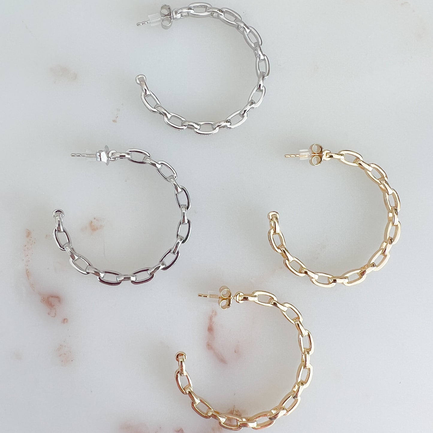 Pave Crystal ChainLink Hoop 925 Post Earrings - BelleStyle