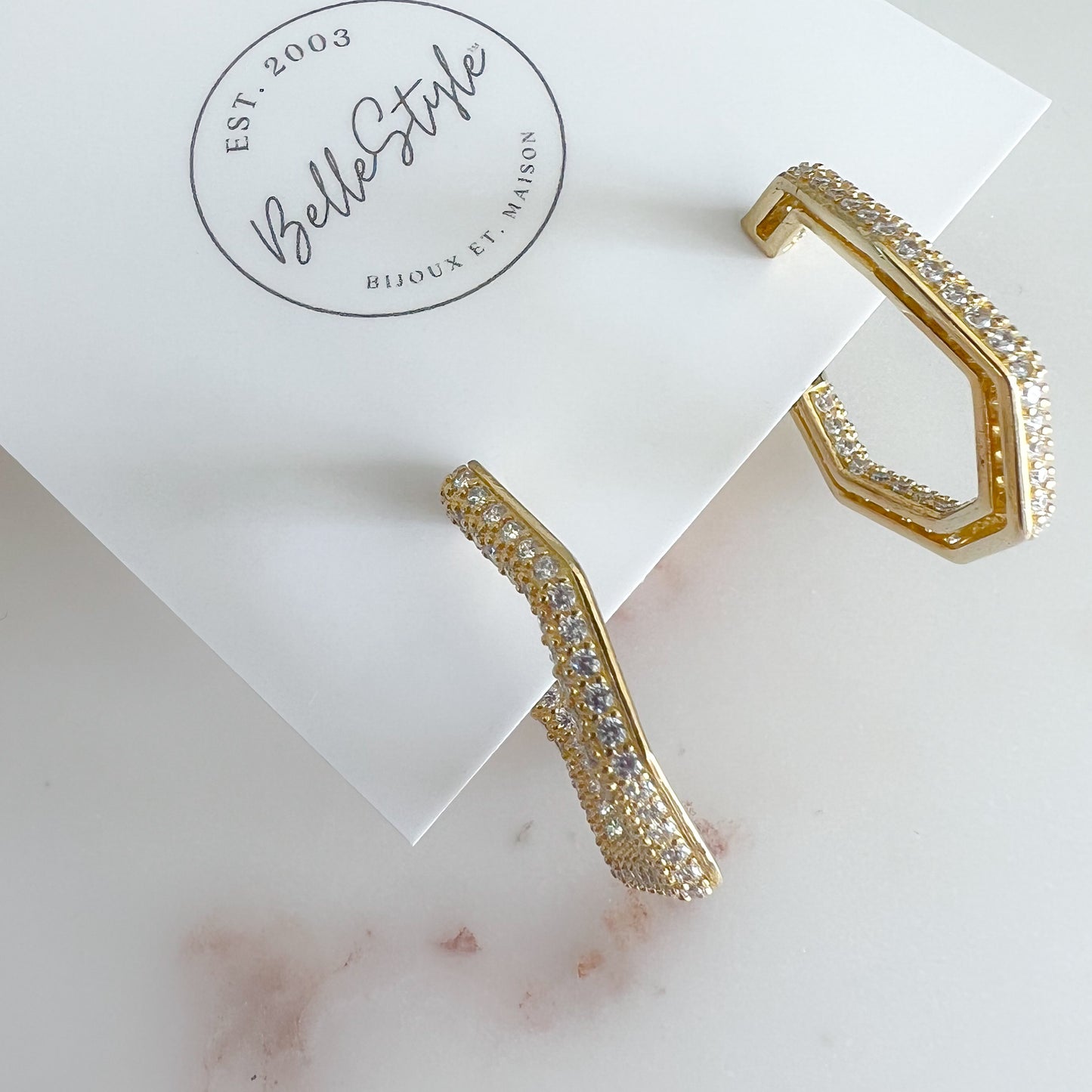 Zig Zag Sterling Silver 925 Pave Post Earrings - BelleStyle