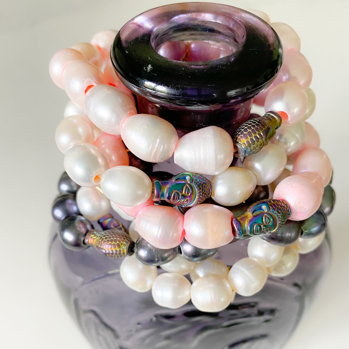 Rainbow Buddha Freshwater Pearl Bracelet White - Bellestyle