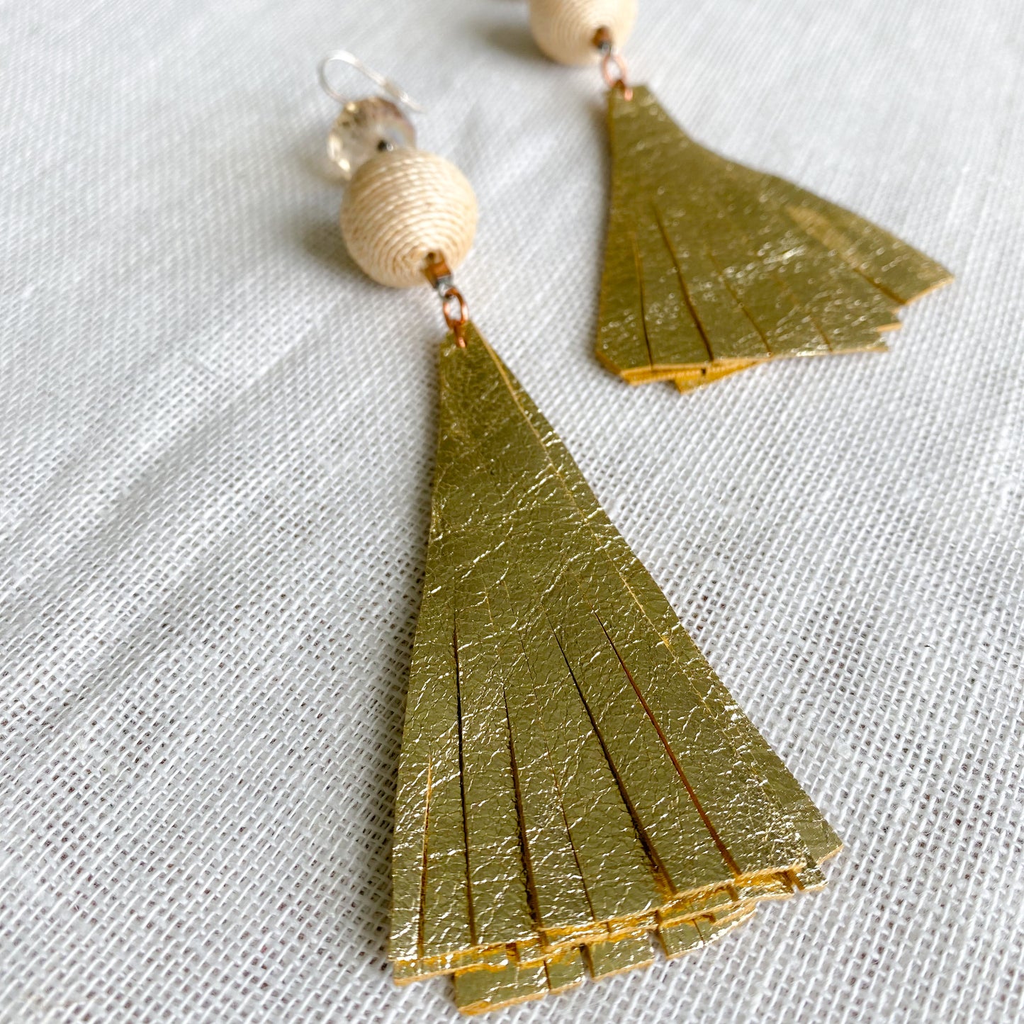 Rosemary Beach Long Raffia Leather Earrings - Bellestyle