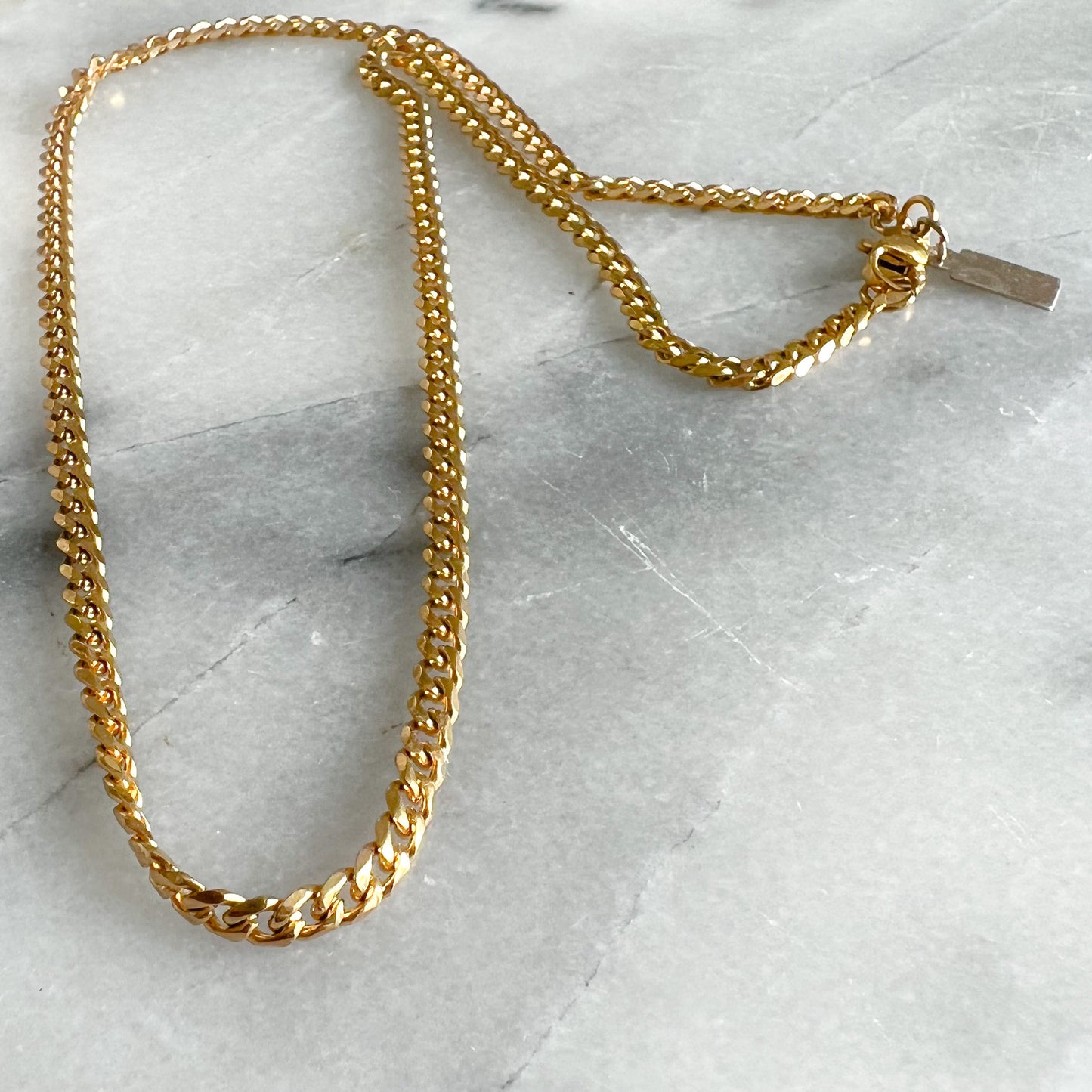 Biscayne Gold Stainless Steel Unisex Cuban Style Flat Chain - Bellestyle