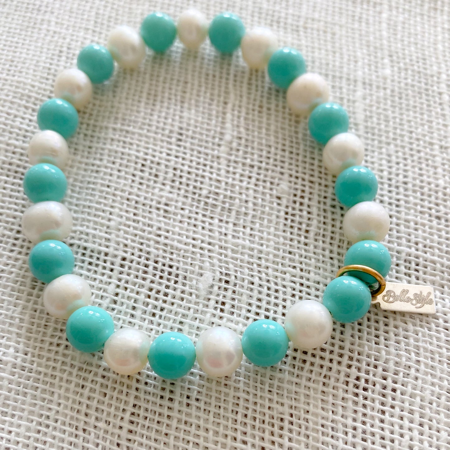 Lotte Freshwater Pearl White Turquoise Bracelet - Bellestyle