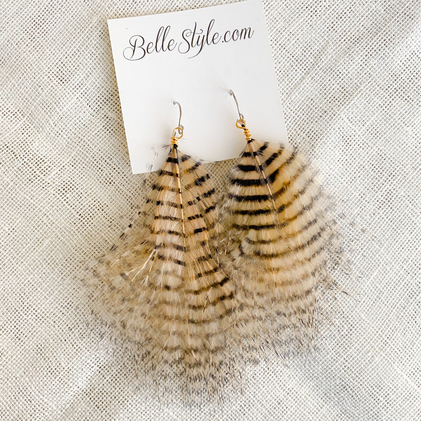 Tiger Feather Earrings - Bellestyle natural maribu