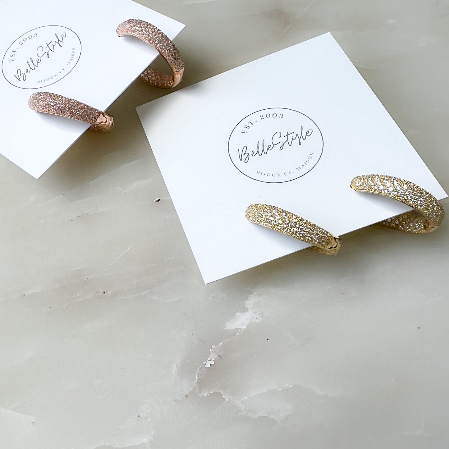 Nantucket Sterling Silver Pave Crystal Hoop Earrings - BelleStyle