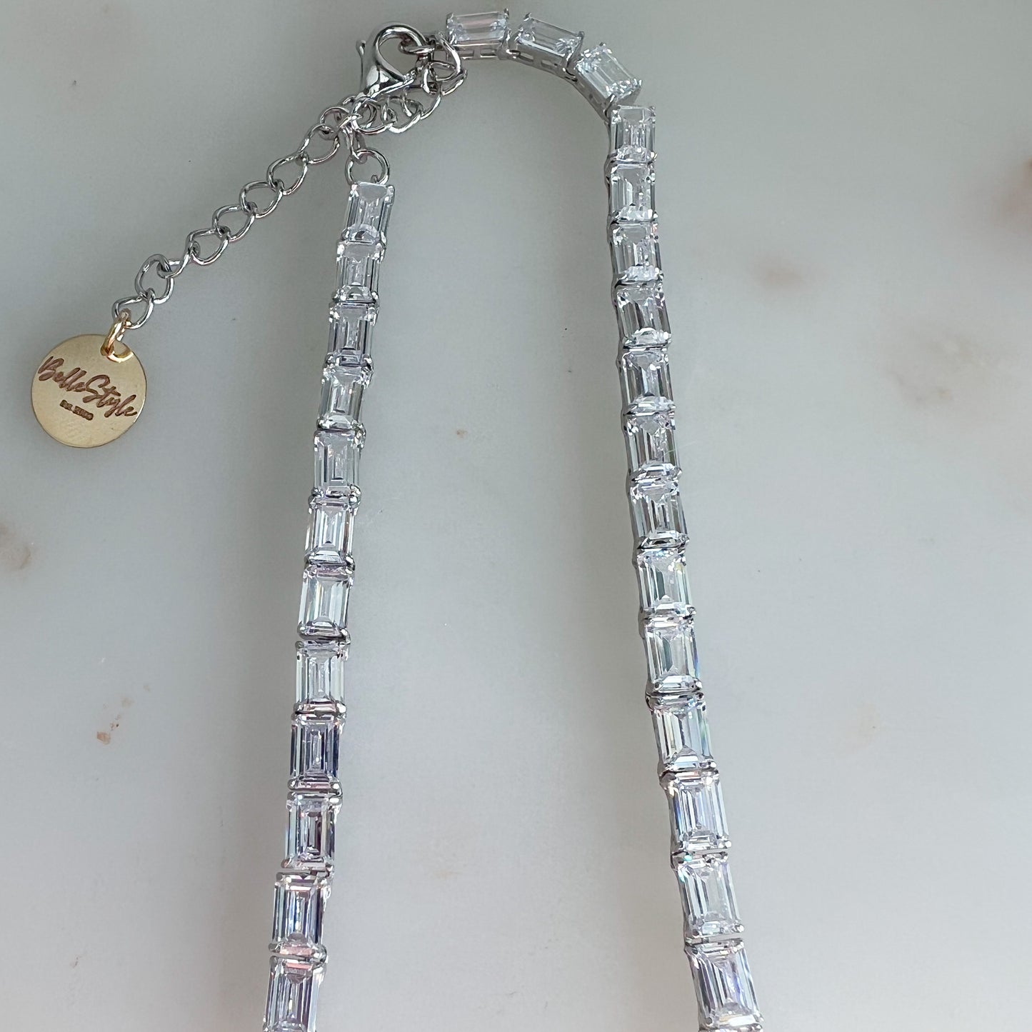Liberty Baguette Crystal 925 Statement Necklace - BelleStyle