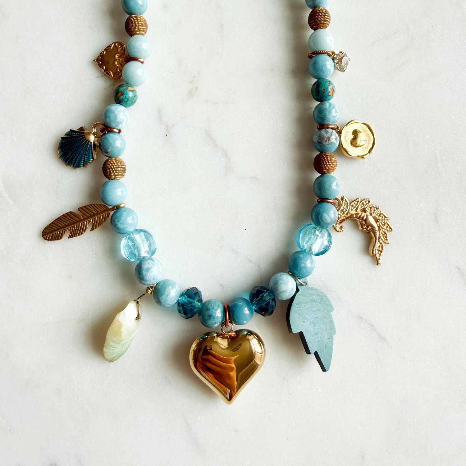 Lakeview Puff Heart Chalcedony Semi-Precious Stone Charm Necklace