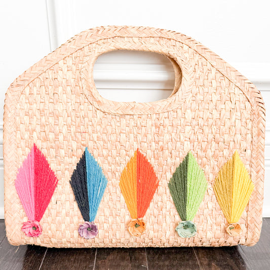 Maria Vintage 1970’s Straw Yarn Flower Handle Bag - BelleStyle