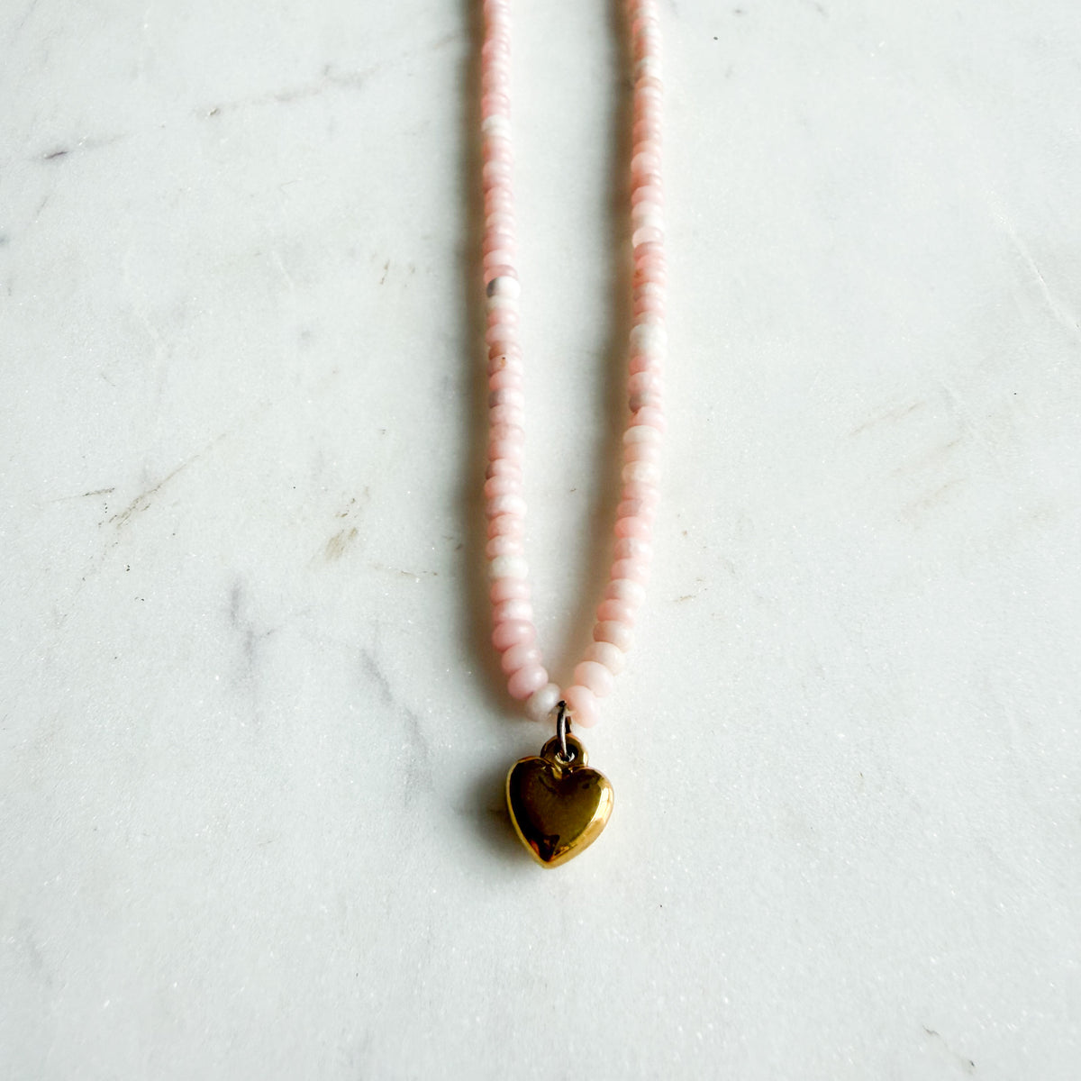 Lelu Light Pink Conch Shell Small Gold Heart Necklace