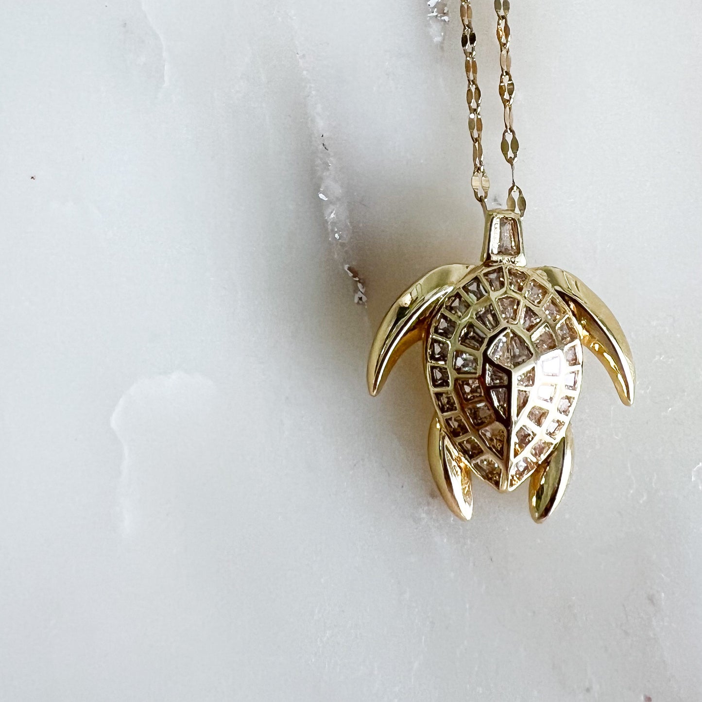 Turtle Gold Crystal Inlay Charm Necklace