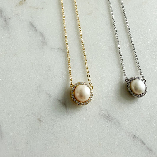 Sophia CZ Freshwater Pearl 925 Adjustable Chain Necklace