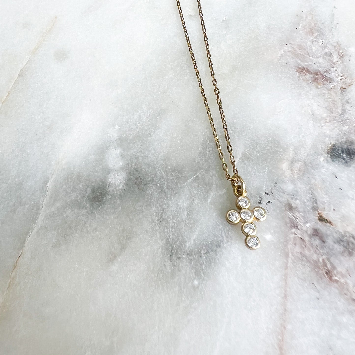 Gold Mini Cross Cubic Zirconia Necklace