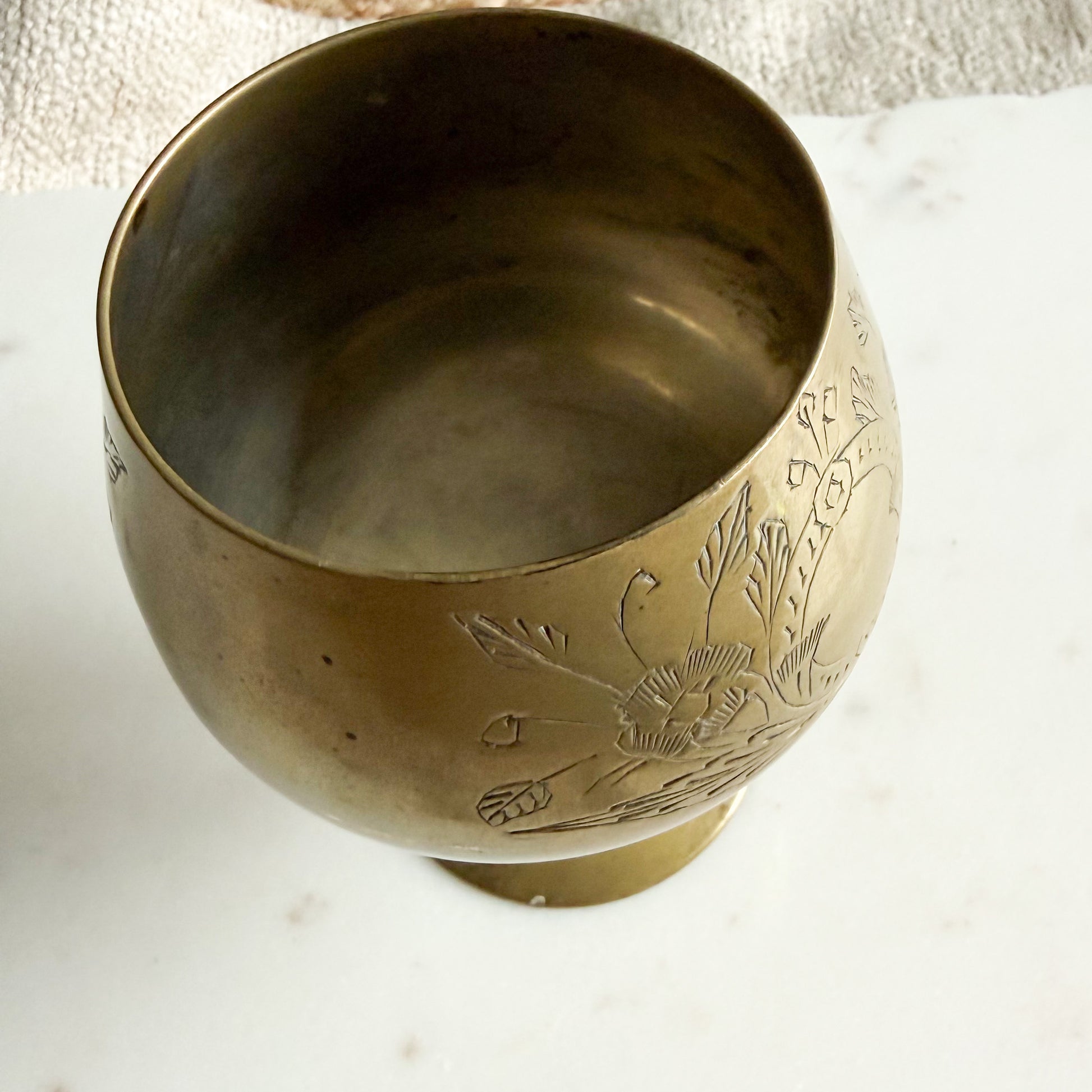 Moore Vintage Etched Brass Gobblet