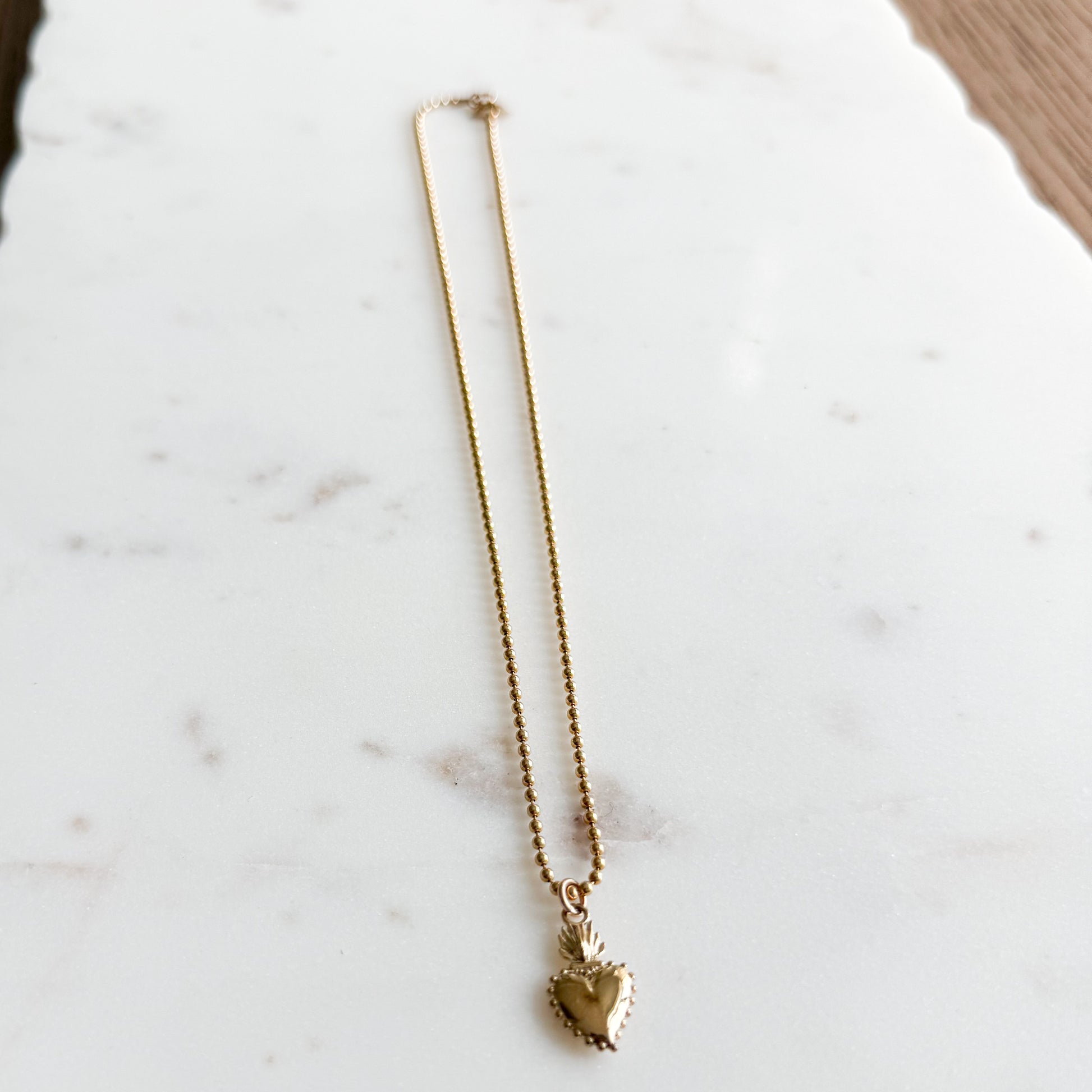 Philipine Gold Sacred Heart 18” Ball Chain Necklace