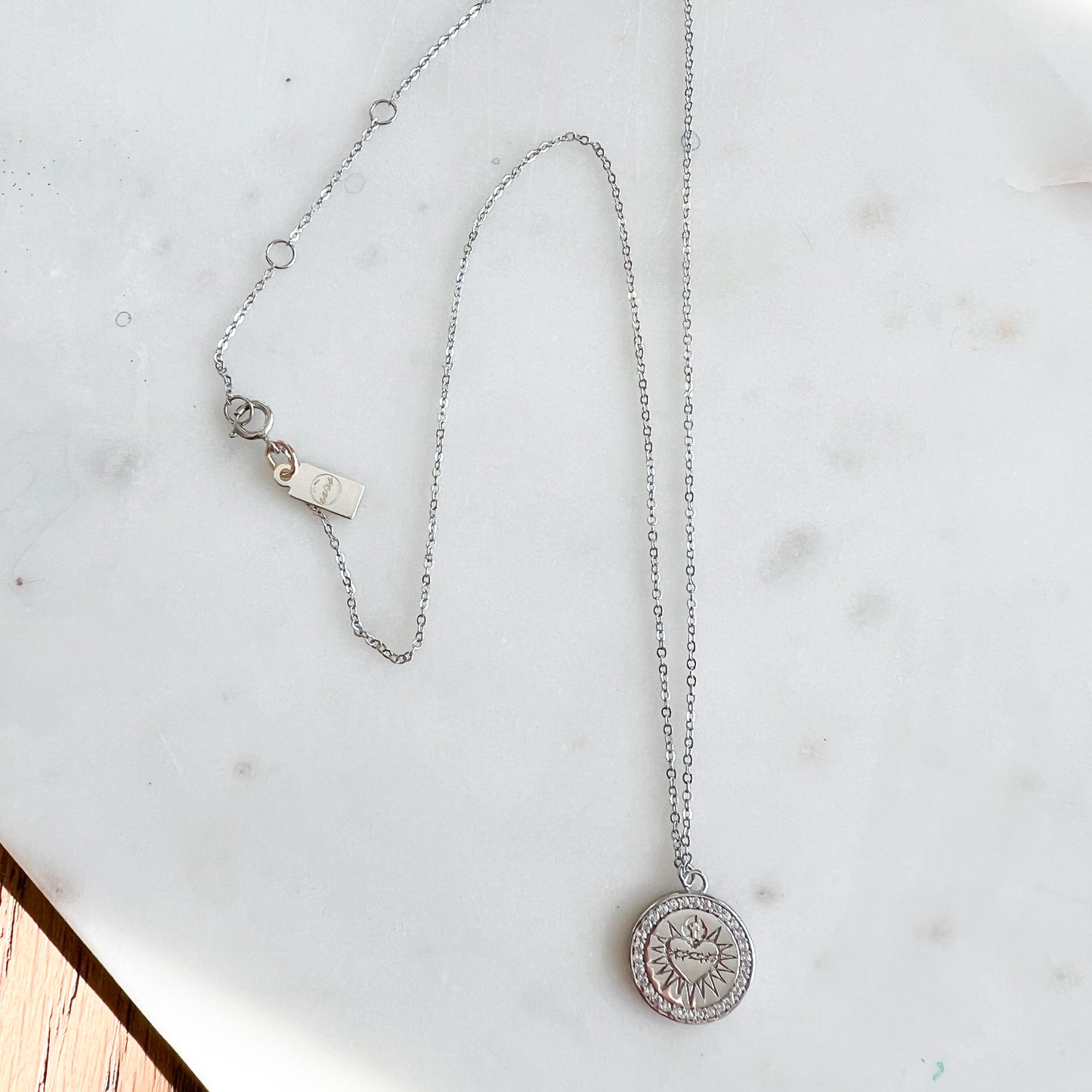 Sacred Heart Round Pave Crystal 925 Pendent Necklace