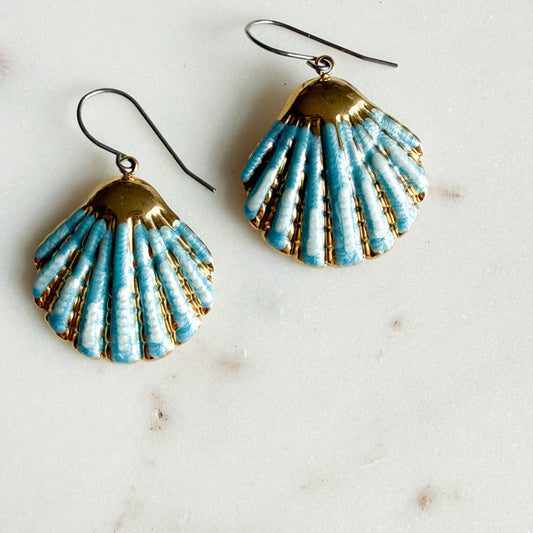 Capri Blue Shell Dangle Earrings