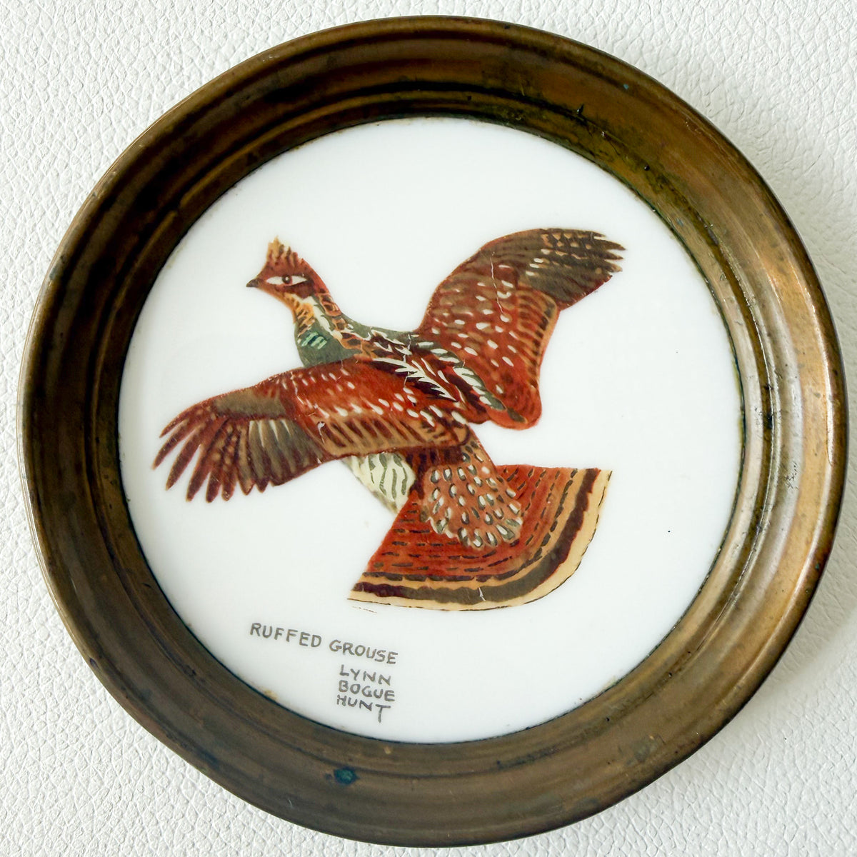 Ruffled Goose by Artist Lynn Bogue Hunt Vintage Porcelain Brass Mini Ring Plate - BelleStyle