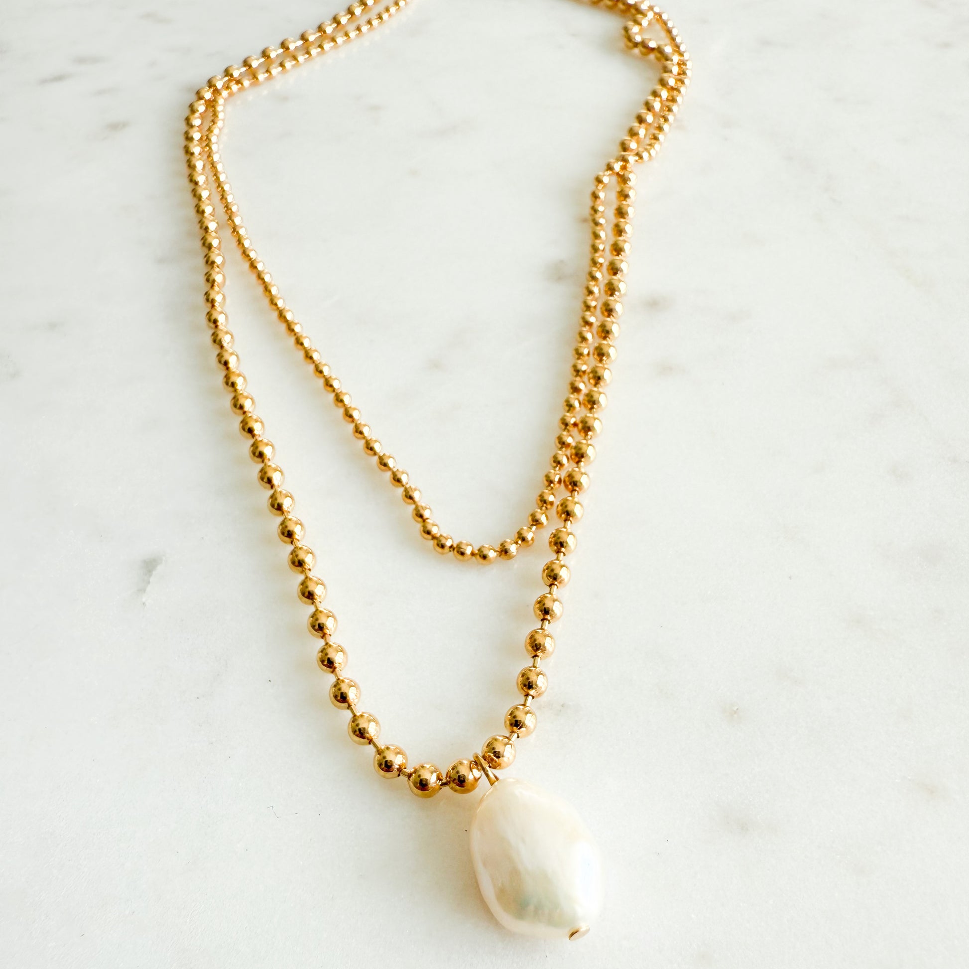 Anne Freshwater Pearl Double Ball Chain Necklace - BelleStyle