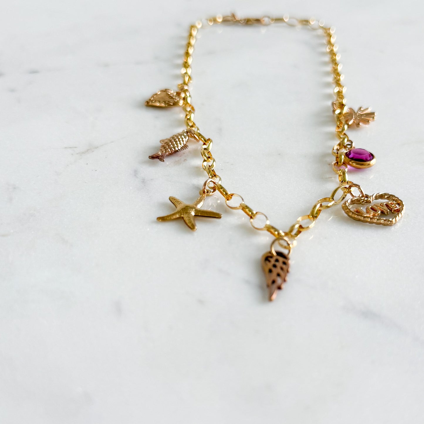 Jess Angelwing Starfish Vintage Swarovski Charm 14KTGF Necklace