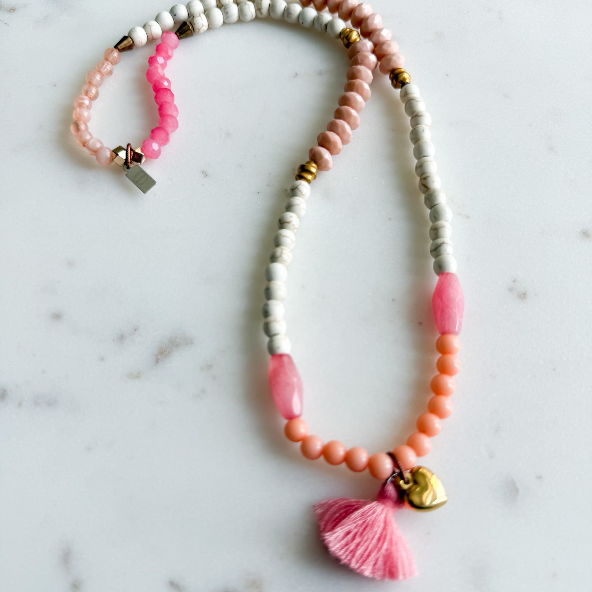 Amberley Rose Quartz Semi-Precious Stone Tassel Necklace