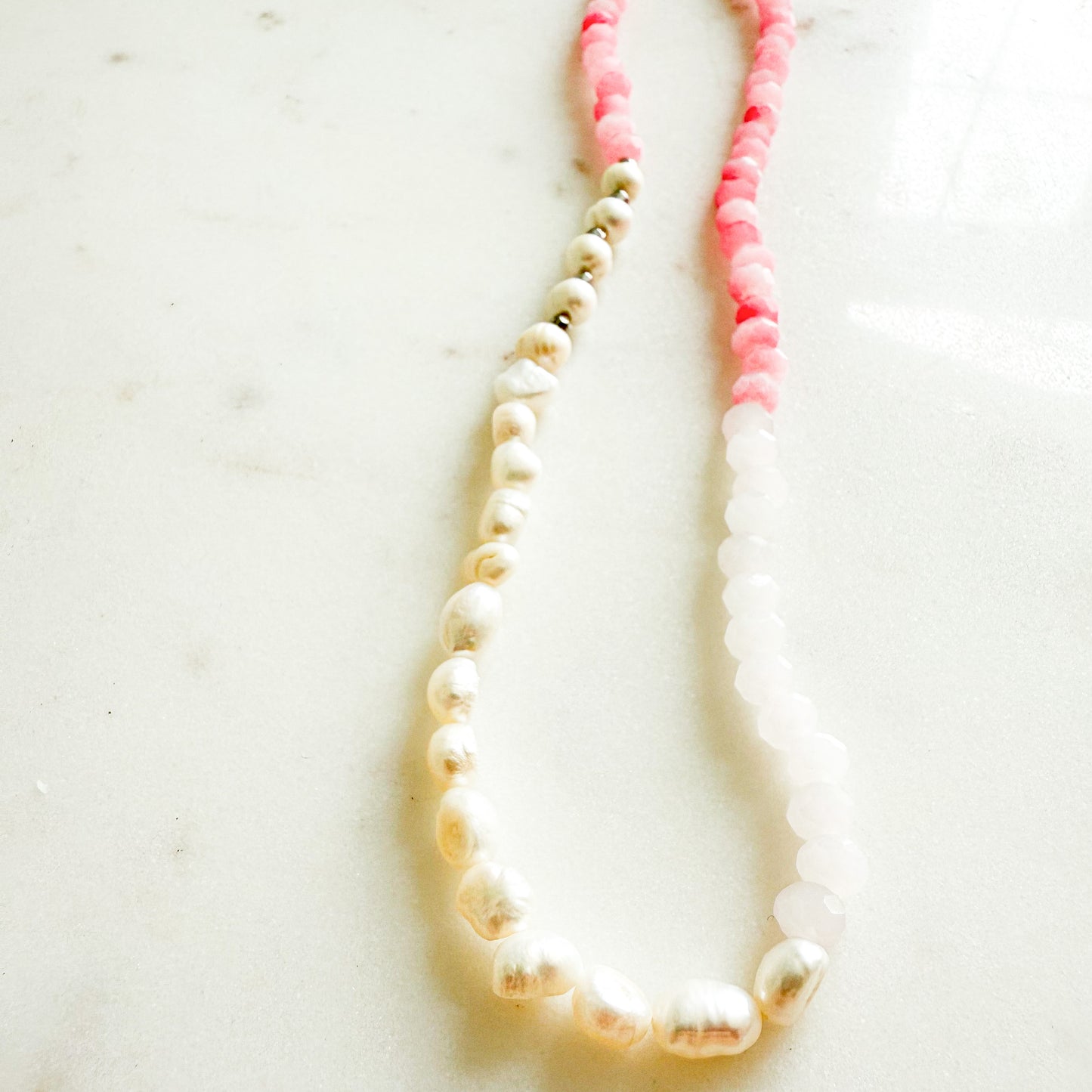 Hallie Freshwater Pearl Rose Quartz Necklace - BelleStyle