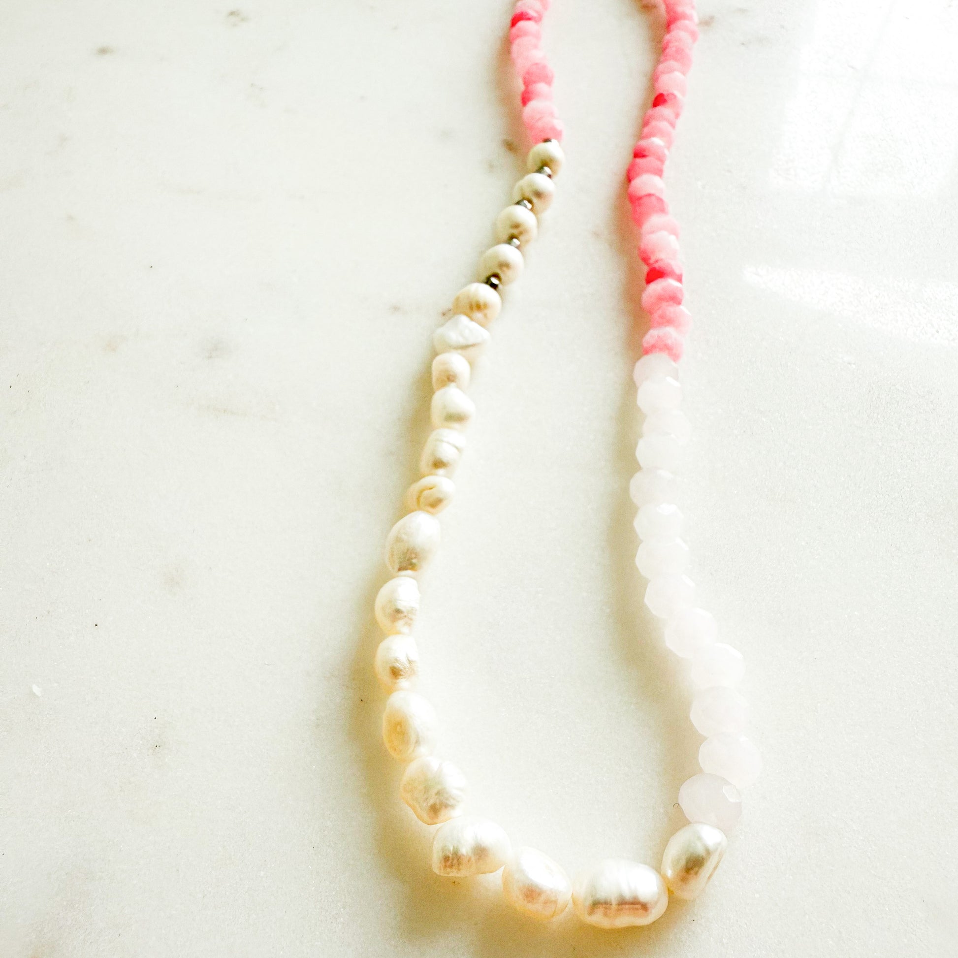 Hallie Freshwater Pearl Rose Quartz Necklace - BelleStyle