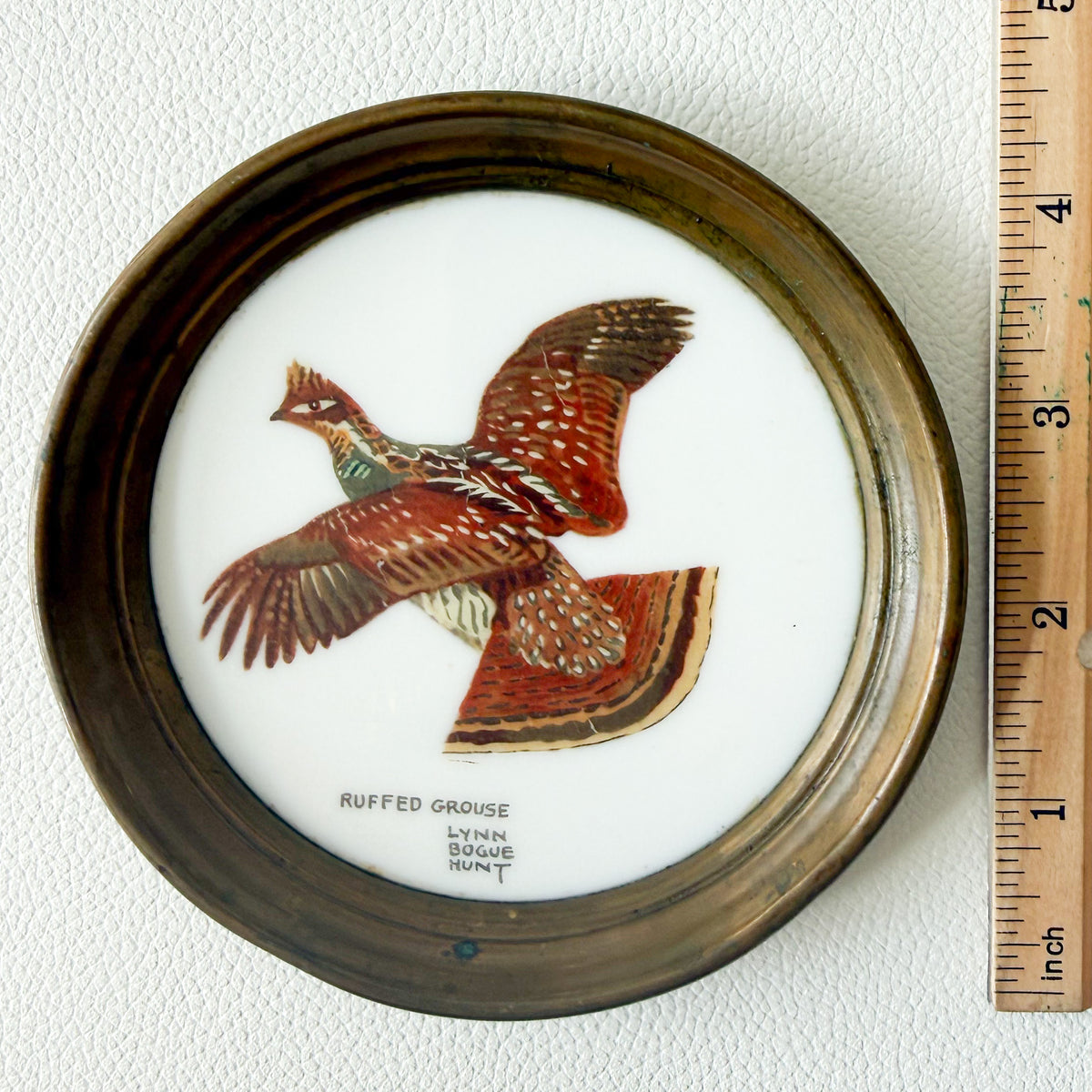 Ruffled Goose by Artist Lynn Bogue Hunt Vintage Porcelain Brass Mini Ring Plate - BelleStyle