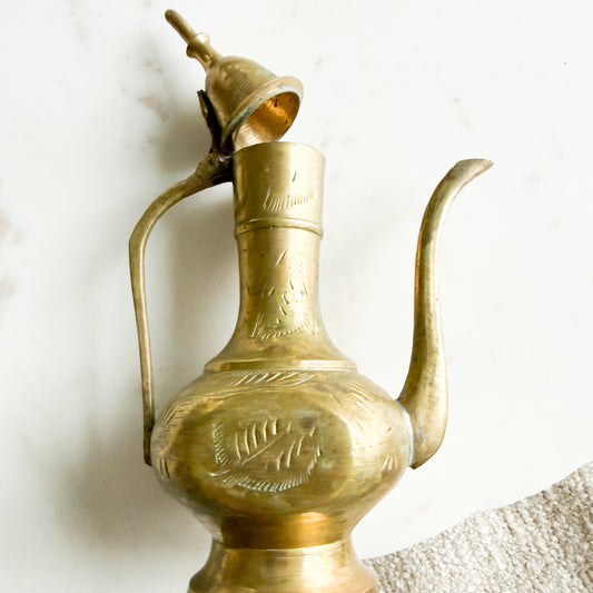 Fern Vintage Etched Brass Teapot with Handle and Lid