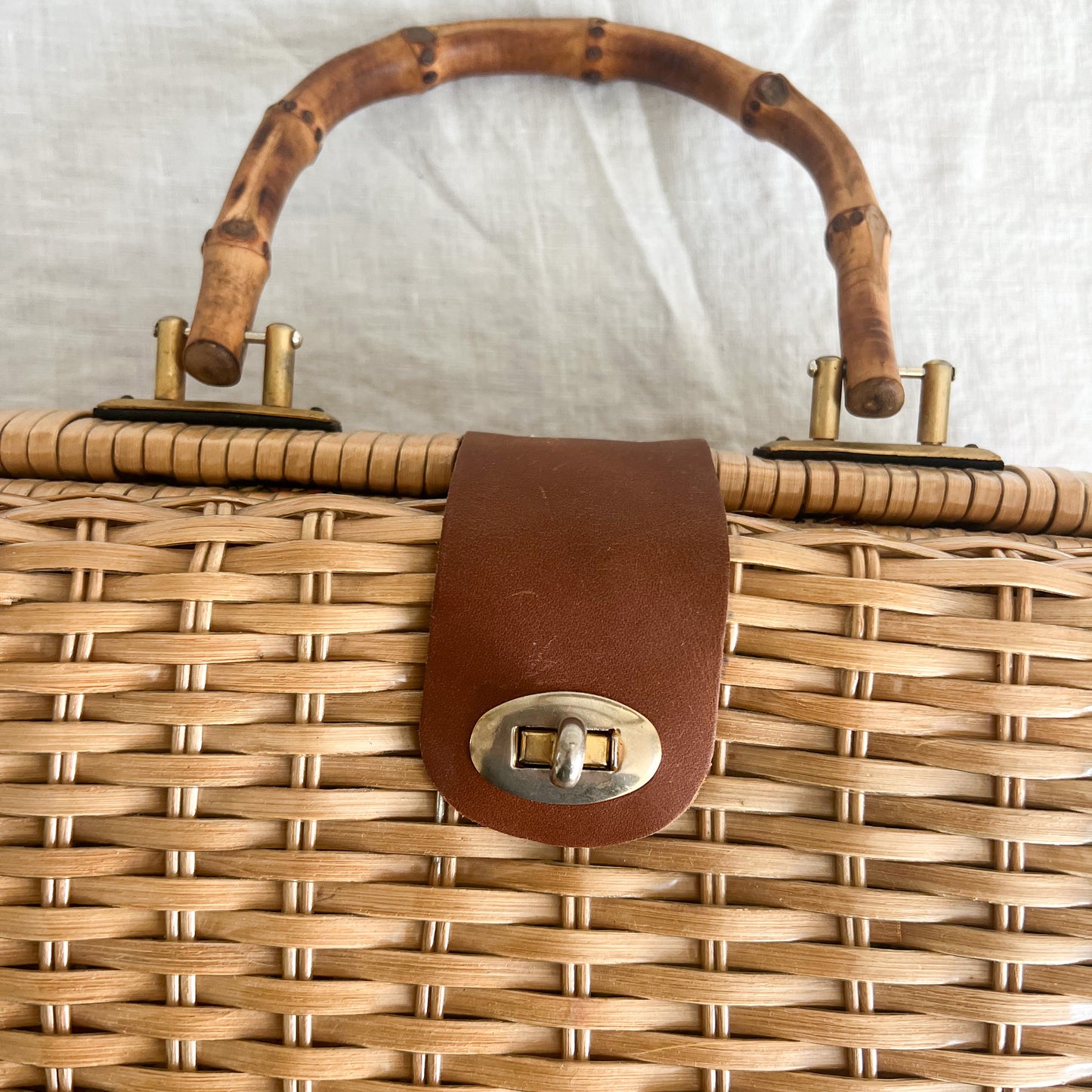 Ridley Vintage Woven Palm Bamboo Handle Bag