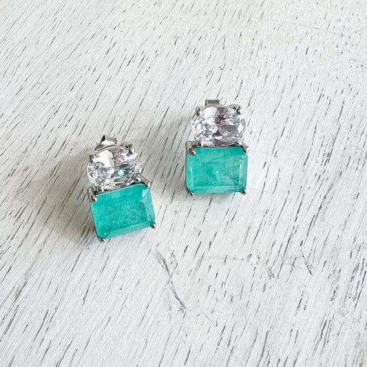 Alpine Clear Turquoise Crystal 925 Stud Earrings