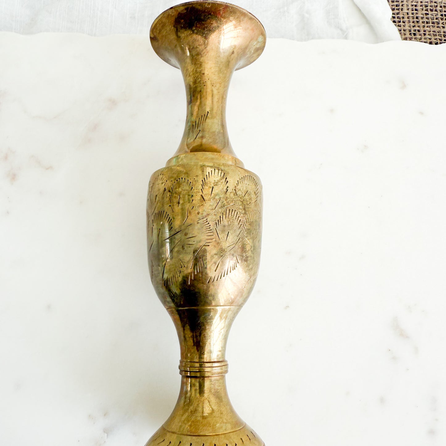 Vintage Etched Brass Vase