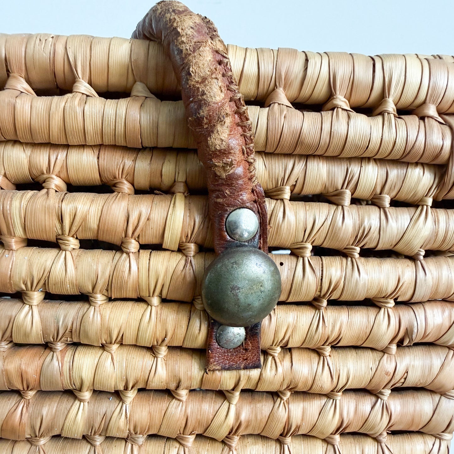 Monterrey Bohemian Vintage 1960’s Handwoven Raffia Palm Picnic Basket