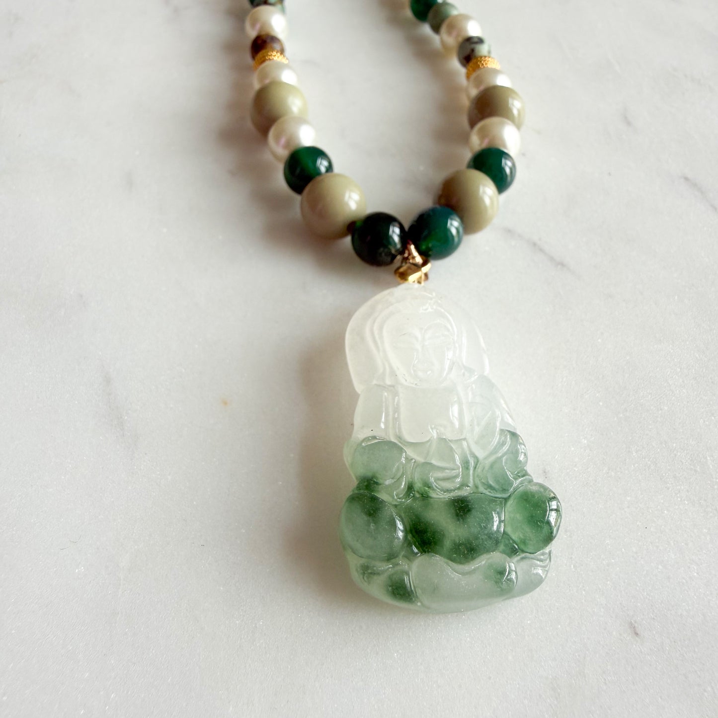 Guardian Semi-Precious Vintage Jade Buddha Pendent Necklace - BelleStyle
