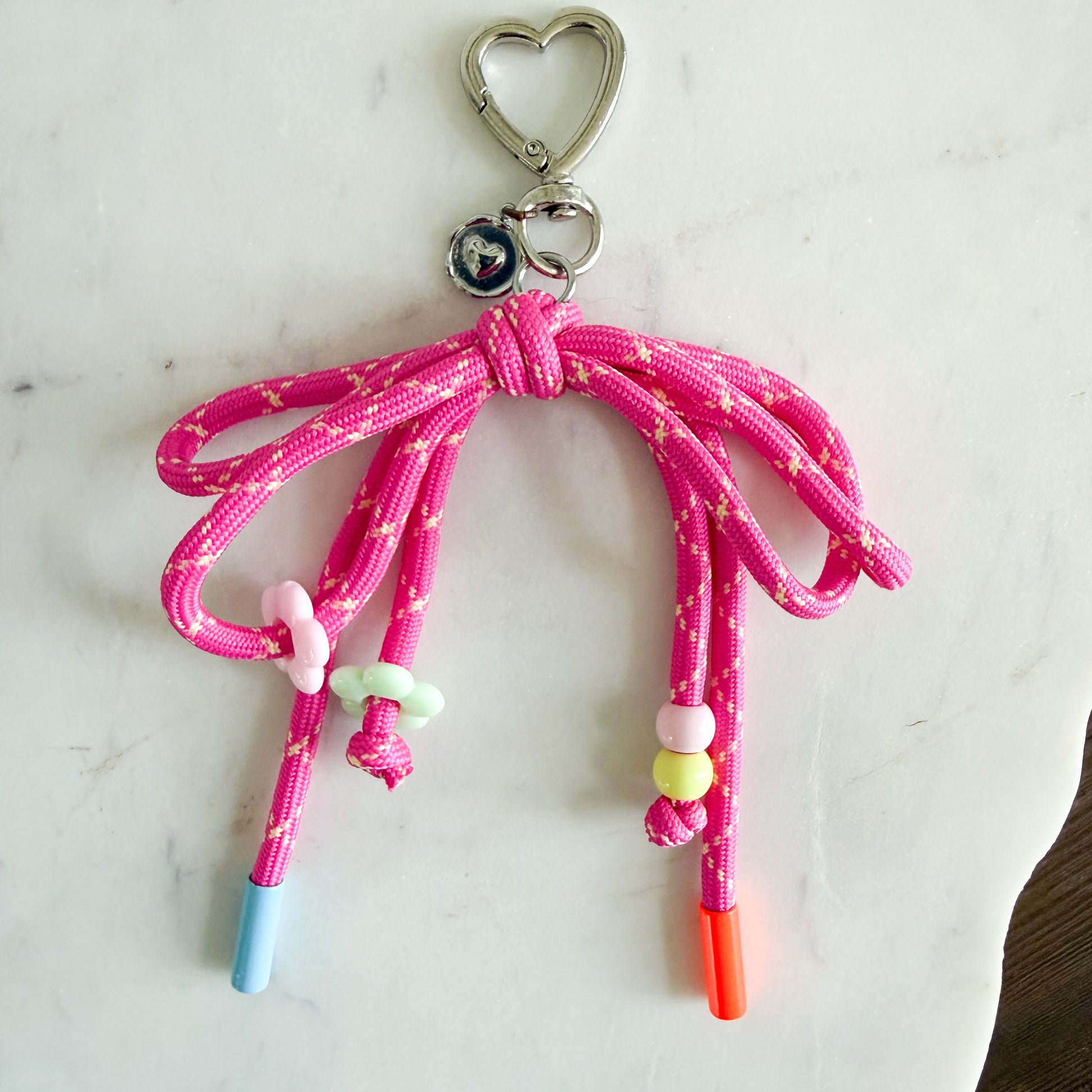 Cherry Hills Bow Rope Heart Keychain with Charms - BelleStyle